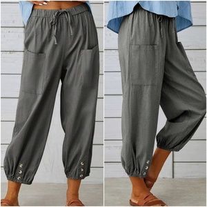 020 Solid Stretchy Waist Pockets Lounge Pants